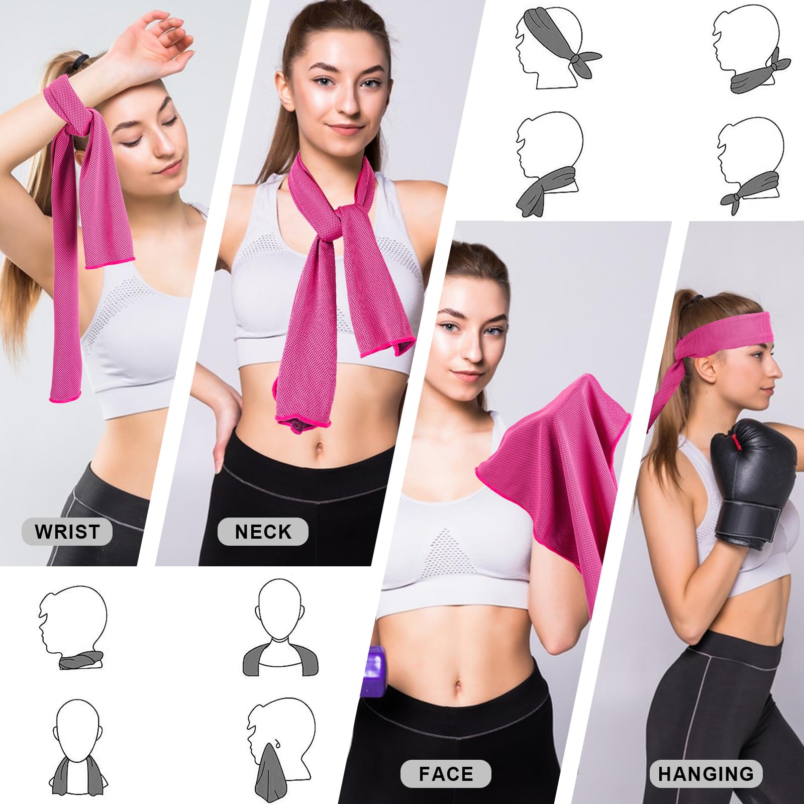 CADONO 4 Pack Cooling Towel (40"x12"), Soft Breathable Chilly Towel, Ice Towel, Microfiber Towel for Yoga, Sport, Running, Workout,Gym, Camping, Fitness, Workout & More Activities(Multicolor)