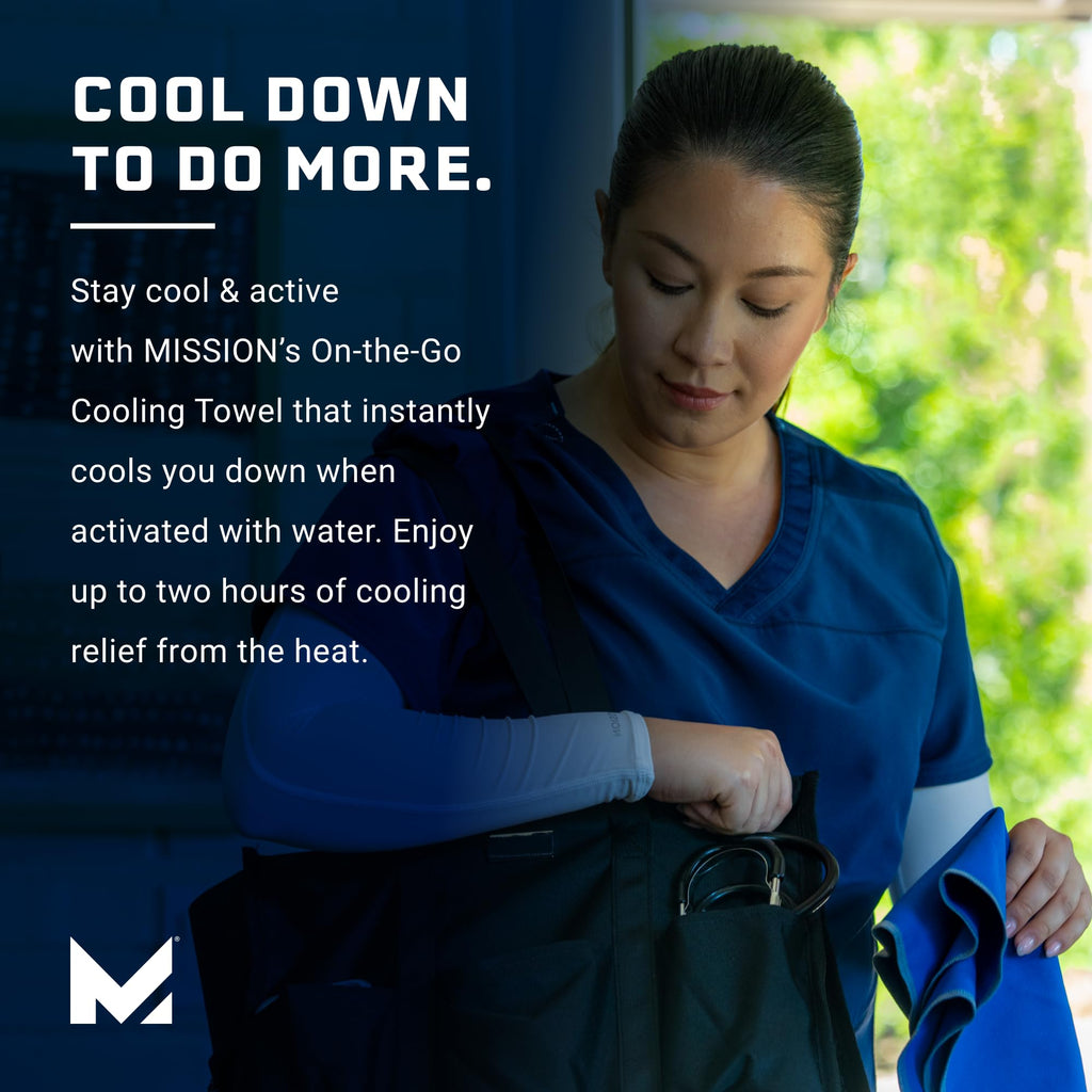 MISSION On-The-Go Cooling Towel - Soft, Lightweight Fabric - Cools Up to 2 Hours - UPF 50 Sun Protection - Machine Washable (Navy)