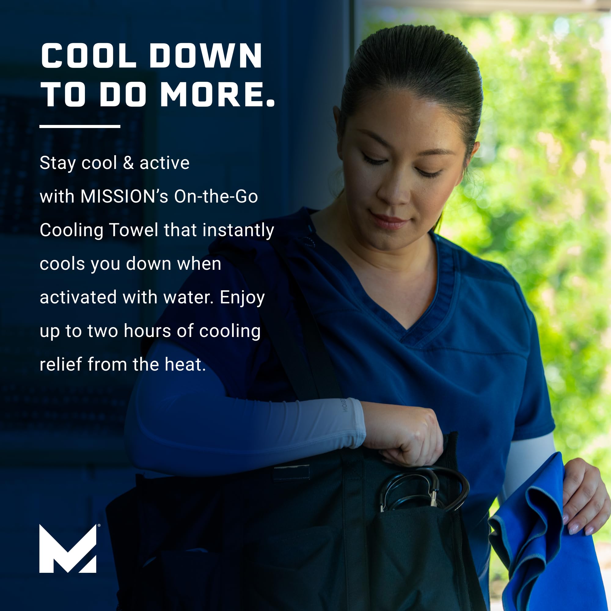 MISSION On-The-Go Cooling Towel - Soft, Lightweight Fabric - Cools Up to 2 Hours - UPF 50 Sun Protection - Machine Washable (Navy)