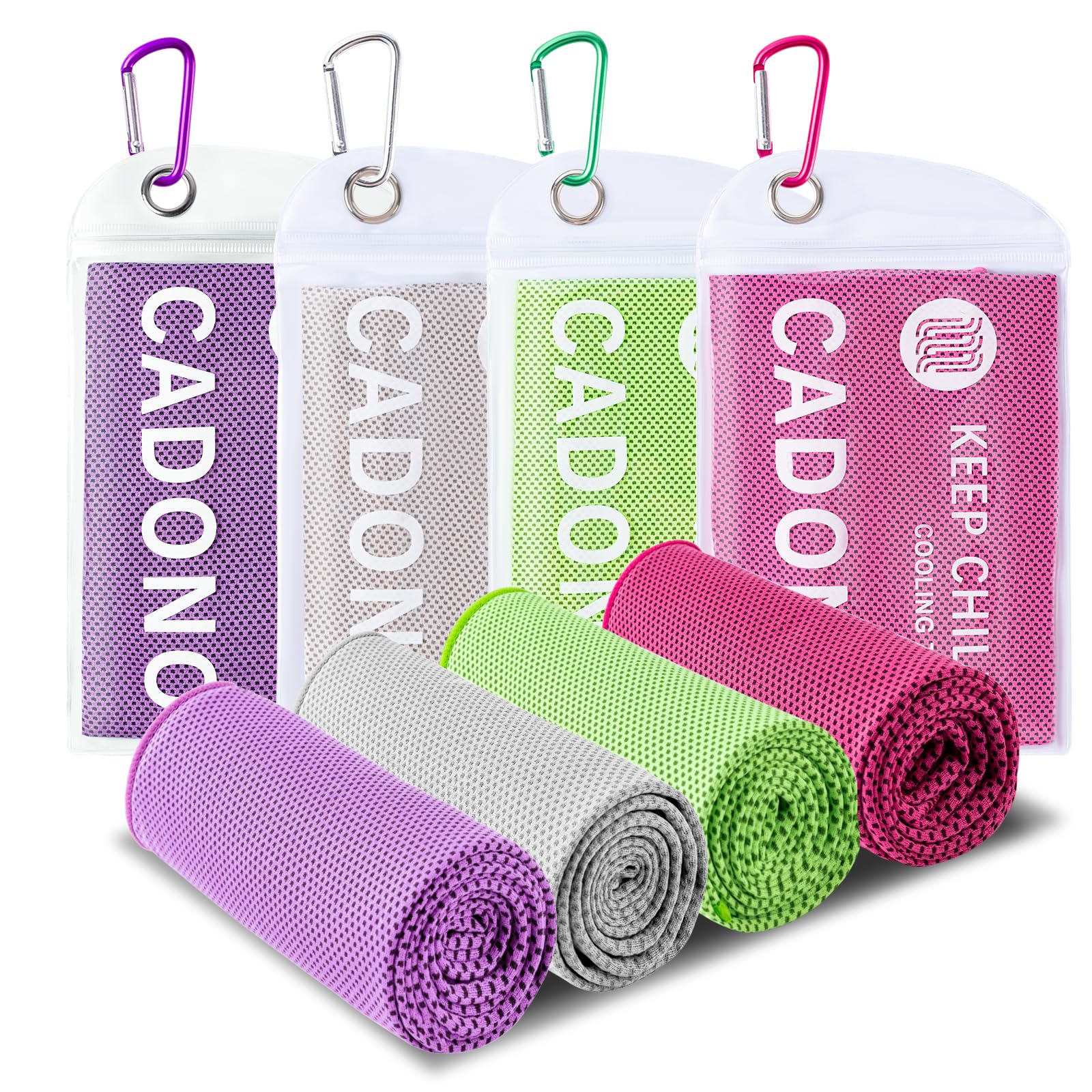 CADONO 4 Pack Cooling Towel (40"x12"), Soft Breathable Chilly Towel, Ice Towel, Microfiber Towel for Yoga, Sport, Running, Workout,Gym, Camping, Fitness, Workout & More Activities(Multicolor)