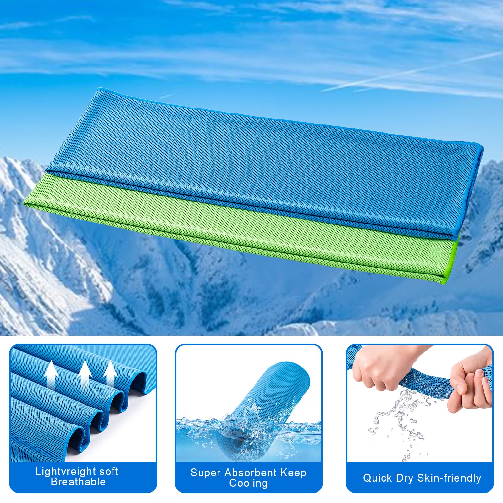 CADONO 4 Pack Cooling Towel (40"x12"), Soft Breathable Chilly Towel, Ice Towel, Microfiber Towel for Yoga, Sport, Running, Workout,Gym, Camping, Fitness, Workout & More Activities(Multicolor)