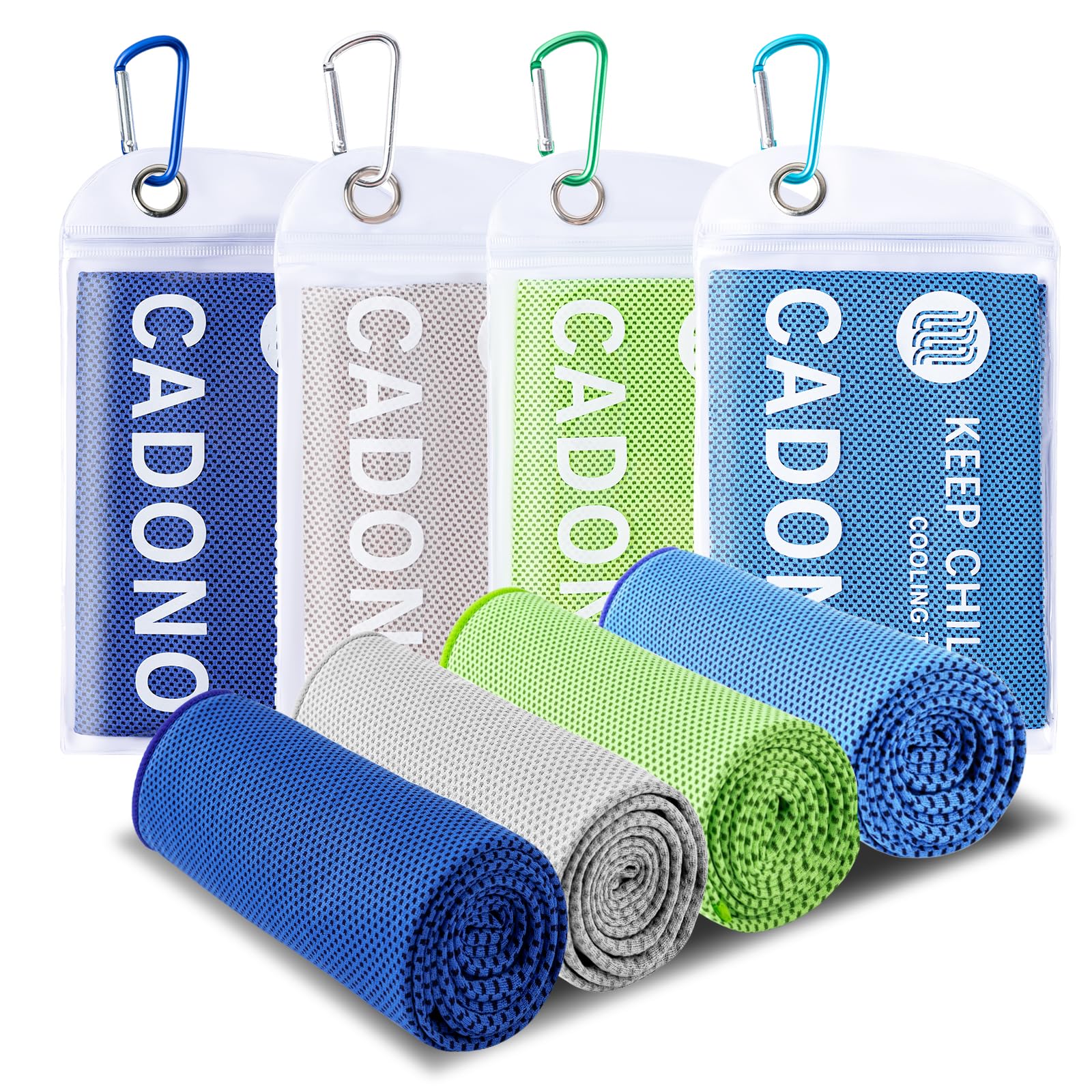 CADONO 4 Pack Cooling Towel (40"x12"), Soft Breathable Chilly Towel, Ice Towel, Microfiber Towel for Yoga, Sport, Running, Workout,Gym, Camping, Fitness, Workout & More Activities(Multicolor)