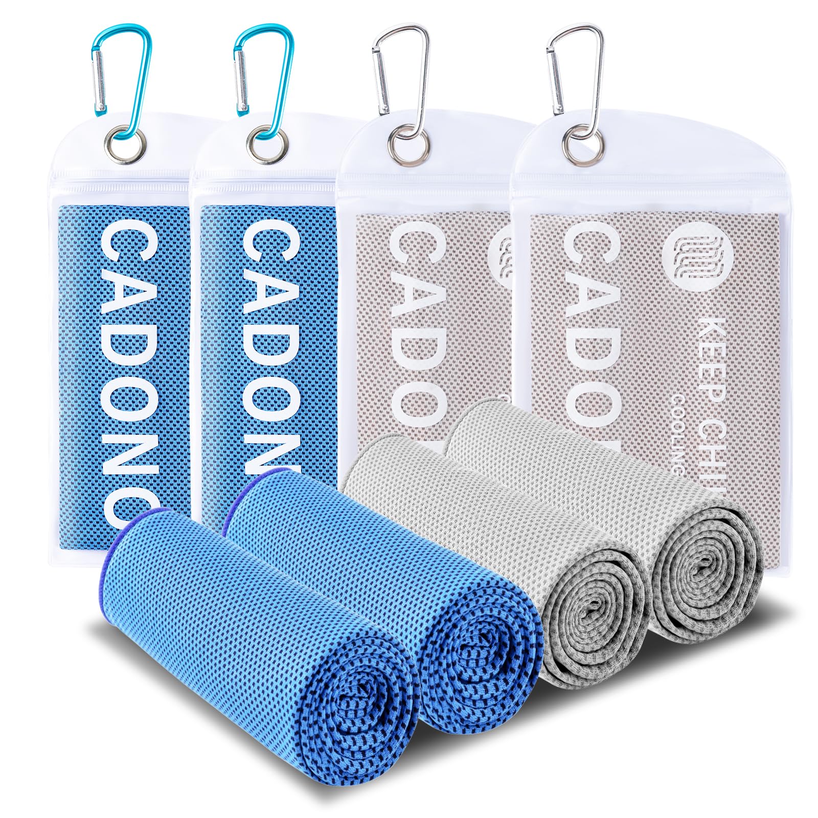 CADONO 4 Pack Cooling Towel (40"x12"), Soft Breathable Chilly Towel, Ice Towel, Microfiber Towel for Yoga, Sport, Running, Workout,Gym, Camping, Fitness, Workout & More Activities(Multicolor)