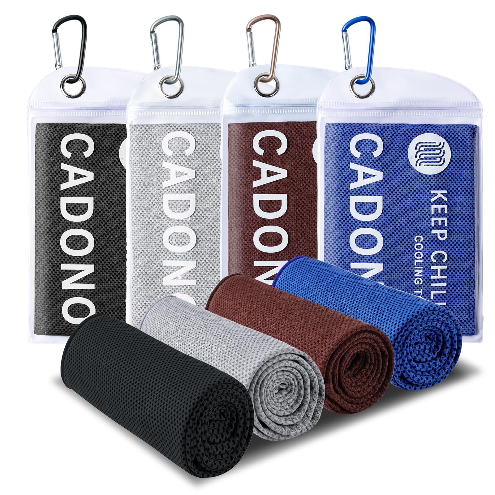 CADONO 4 Pack Cooling Towel (40"x12"), Soft Breathable Chilly Towel, Ice Towel, Microfiber Towel for Yoga, Sport, Running, Workout,Gym, Camping, Fitness, Workout & More Activities(Multicolor)