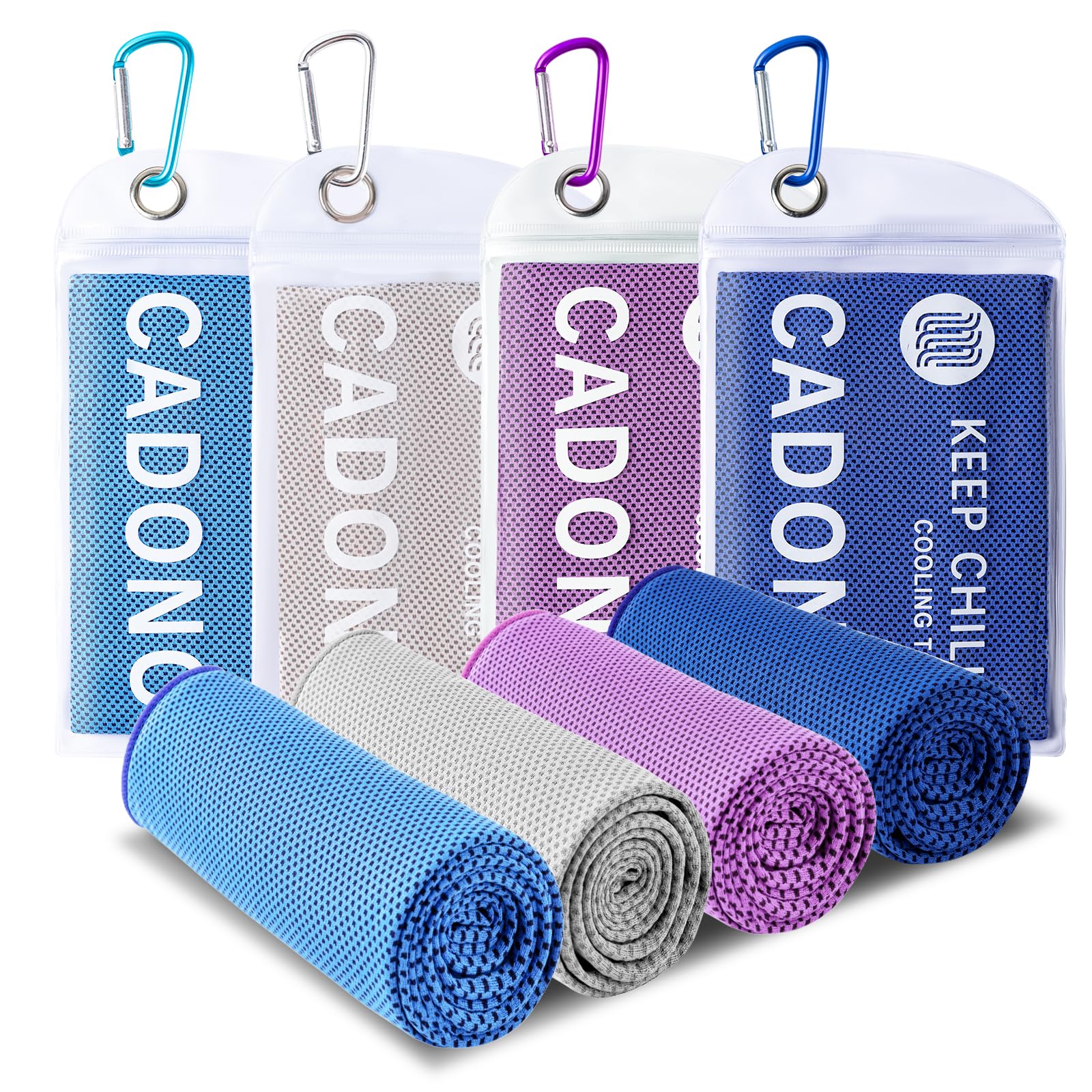 CADONO 4 Pack Cooling Towel (40"x12"), Soft Breathable Chilly Towel, Ice Towel, Microfiber Towel for Yoga, Sport, Running, Workout,Gym, Camping, Fitness, Workout & More Activities(Multicolor)