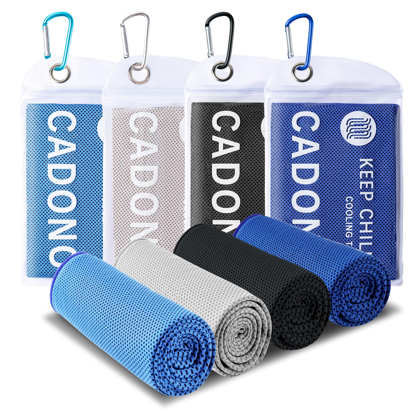 CADONO 4 Pack Cooling Towel (40"x12"), Soft Breathable Chilly Towel, Ice Towel, Microfiber Towel for Yoga, Sport, Running, Workout,Gym, Camping, Fitness, Workout & More Activities(Multicolor)