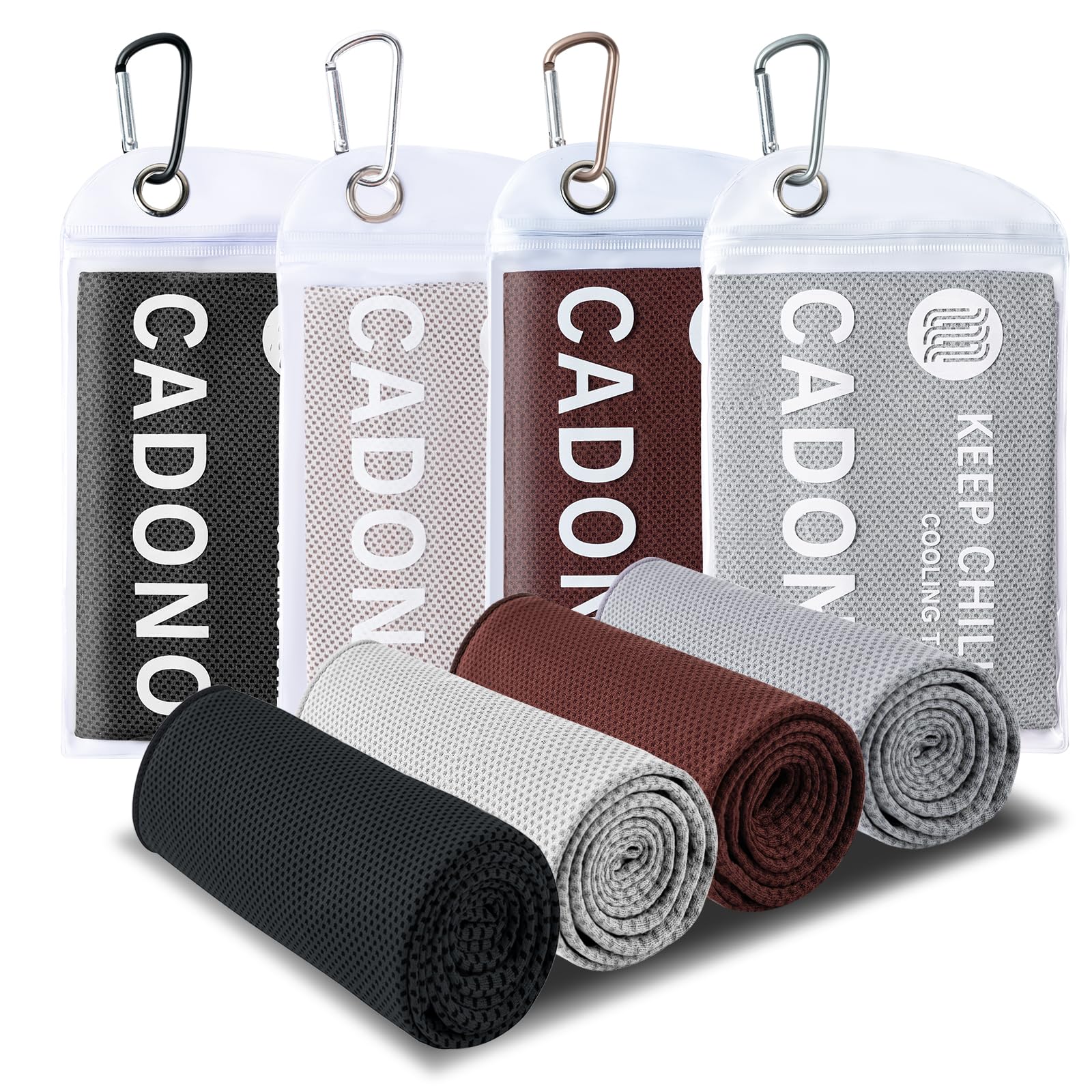 CADONO 4 Pack Cooling Towel (40"x12"), Soft Breathable Chilly Towel, Ice Towel, Microfiber Towel for Yoga, Sport, Running, Workout,Gym, Camping, Fitness, Workout & More Activities(Multicolor)