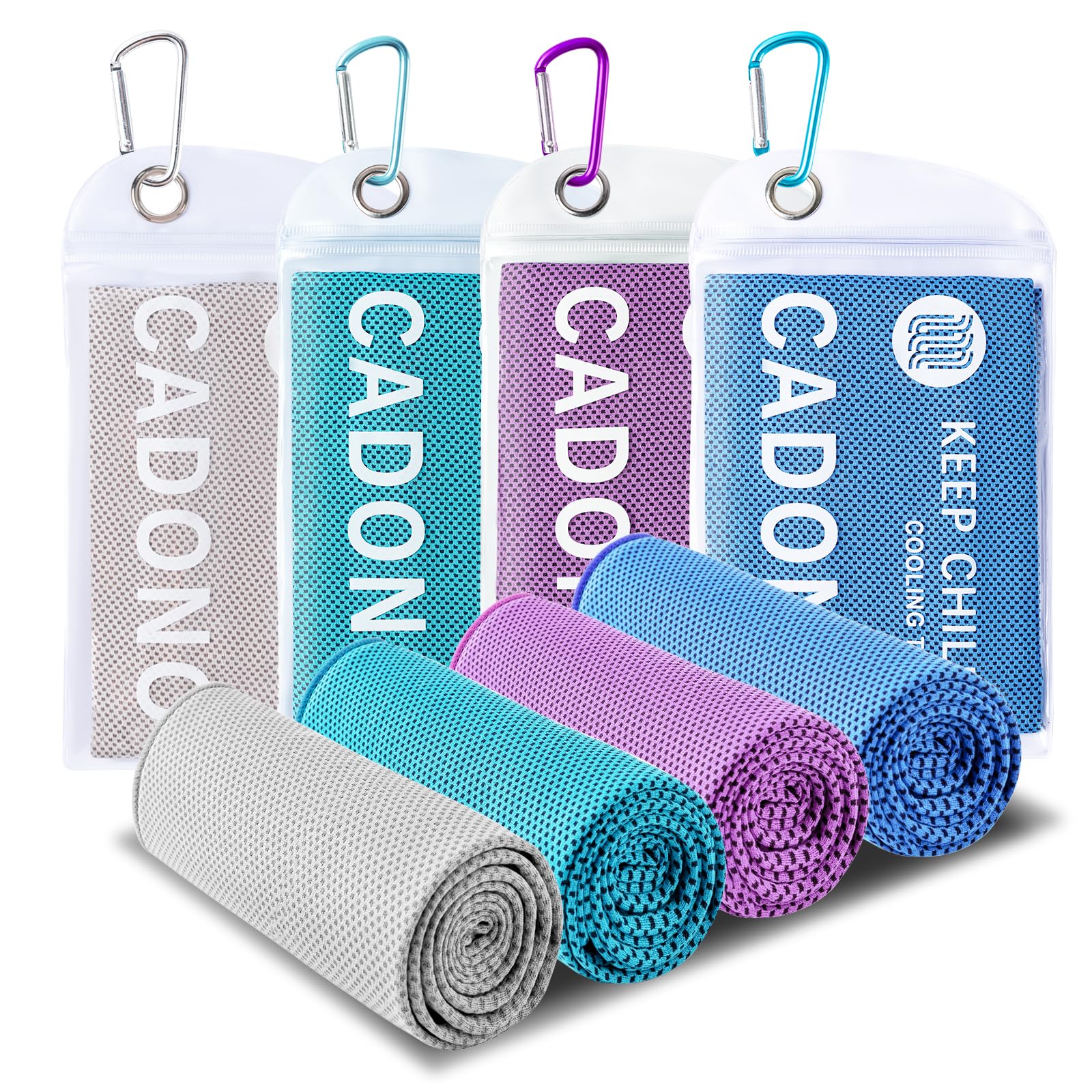 CADONO 4 Pack Cooling Towel (40"x12"), Soft Breathable Chilly Towel, Ice Towel, Microfiber Towel for Yoga, Sport, Running, Workout,Gym, Camping, Fitness, Workout & More Activities(Multicolor)