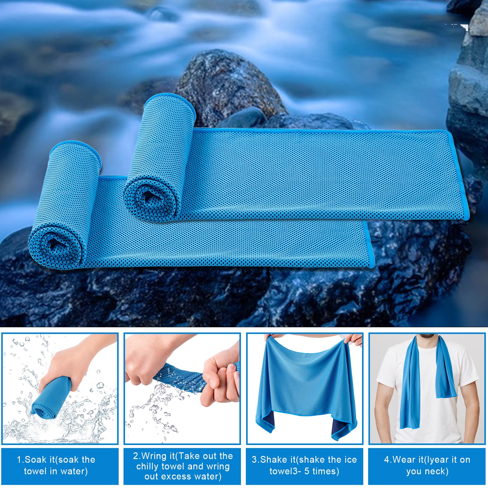CADONO 4 Pack Cooling Towel (40"x12"), Soft Breathable Chilly Towel, Ice Towel, Microfiber Towel for Yoga, Sport, Running, Workout,Gym, Camping, Fitness, Workout & More Activities(Multicolor)
